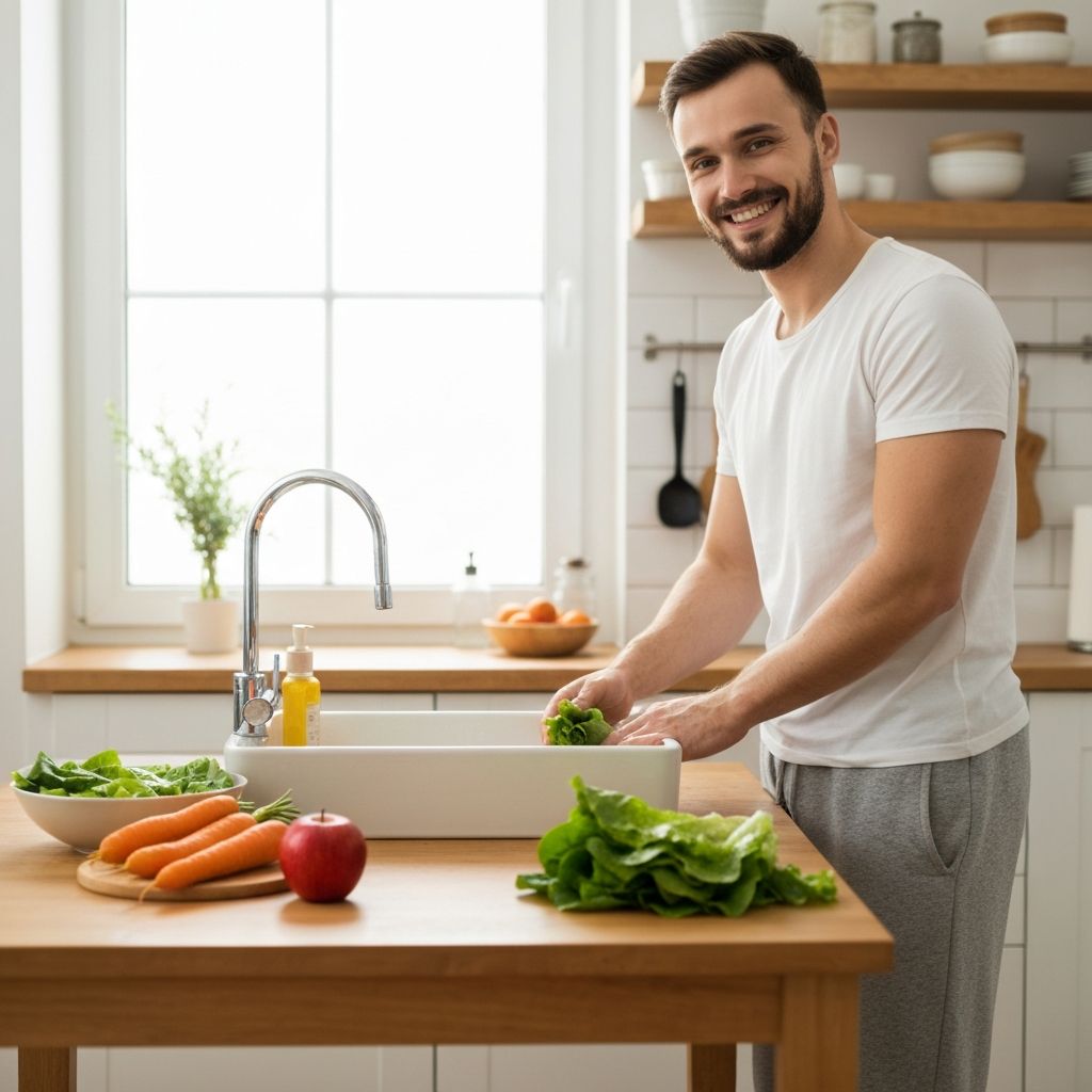Person preparing a simple lunch at home with fresh vegetables and ingredients